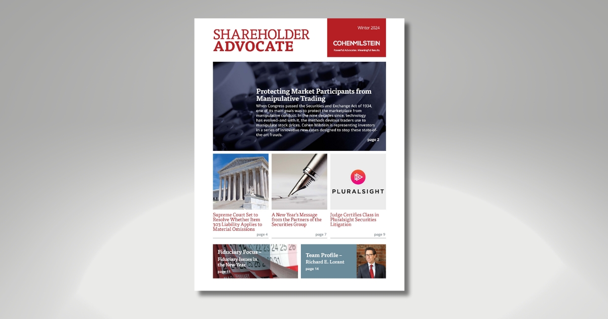 Shareholder Advocate Winter 2024 Issue Released Cohen Milstein   Shareholder Advocate Winter 2024 Social 